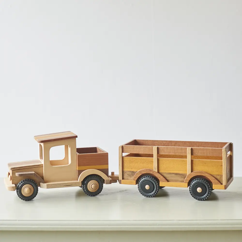 HW9075 - Houten boerderij wagen met aanhanger - Firma Zoethout