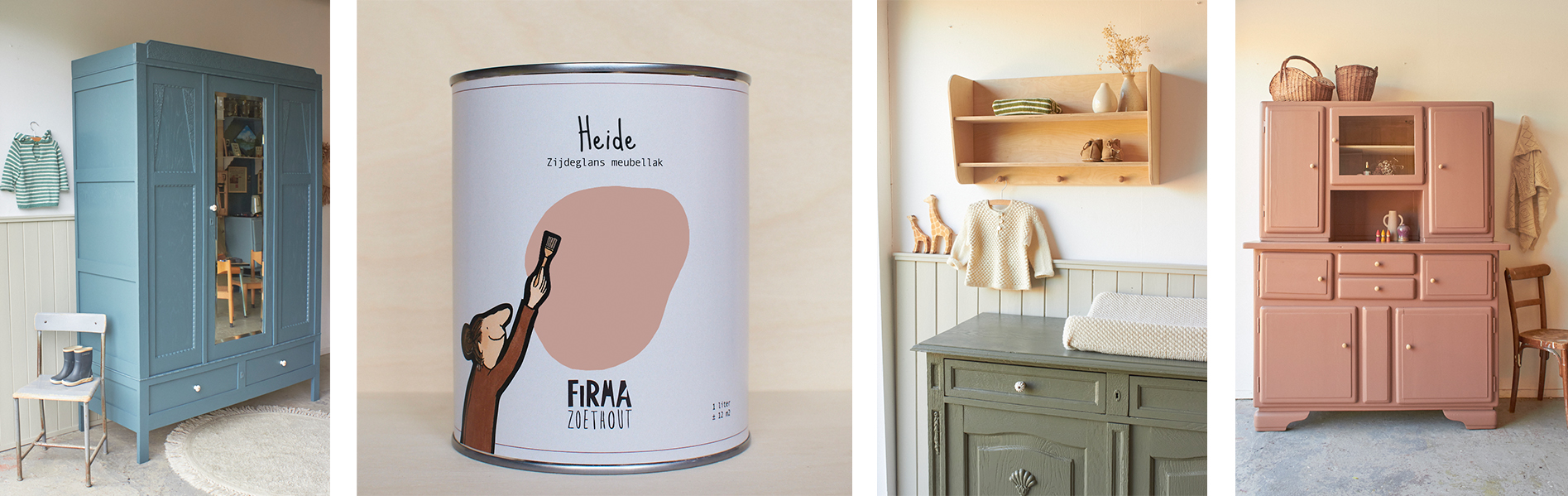 Firma Zoethout vintage meubels demontabele kast in klif en Rozemarijn commode